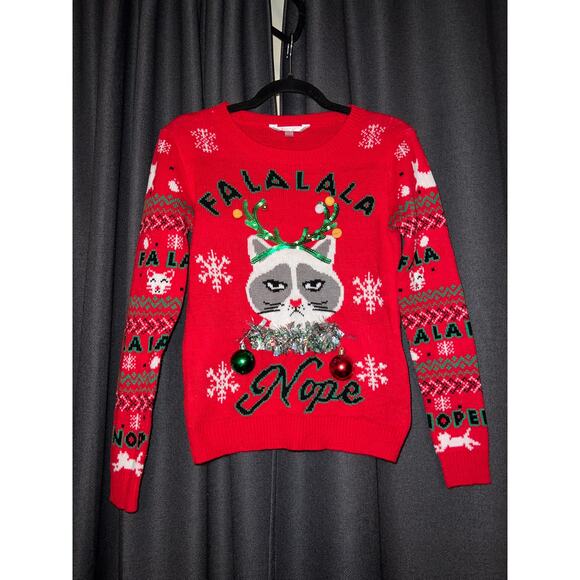 Ugly Christmas Sweater Xmas Size Small Cat - Picture 1 of 3